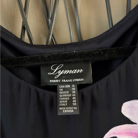 Frank Lyman dress, size 16, black with various shades of pink flowers - Picture 2 of 3